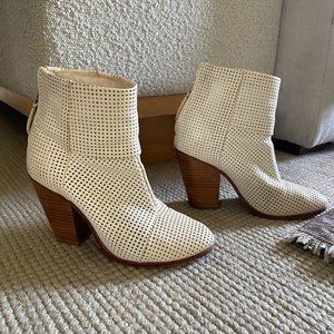 Rag & Bone White leather Perforated "Newbury" Booties.